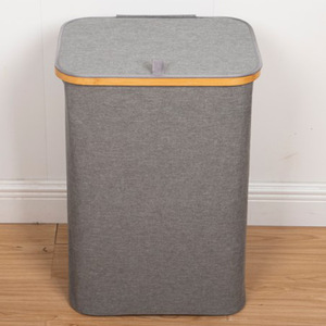 Collapsible Cotton Linen Laundry <b>Basket</b> Rectangle Gray <b>Foldable</b> Clothing Organizer For Bathroom Storage - Product Image 1