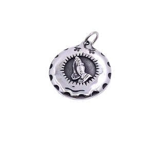 Prayer Hand Pendant Stainless Steel Round Charm Bezel Setting Themed Pendants Gift <b>Necklace</b> 216079 - Product Image 4