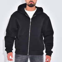 Sweat à capuche en polyester brillant pour homme, coupe ajustée, fermeture éclair, avec tissu interlock épais de poids moyen, tissu respirant