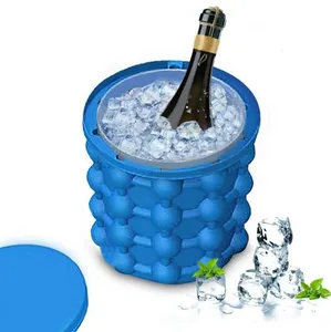 Cubitos de hielo reutilizables, cubo redondo de silicona azul para ahorro de espacio