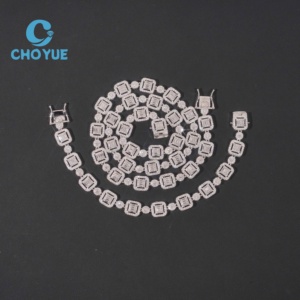 High Clarity <b>Emerald</b> Cut Moissanite Link Chain Tennis Chain Hip Hop Bling <b>Pendant</b> Unisex Luxury Wedding Gift Necklace - Product Image 1