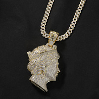 Collier Hip-Hop pour Homme Très Vendu en Laiton, Sertie de Zircons Cubiques, Pendentif 3D Double Face Reine Elizabeth