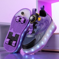 Chaussures pour enfants Riello, modèle Glow-In-The-Dark, réfléchissantes, néon, rechargeables par USB, dessus en mesh, semelle extérieure en caoutchouc, semelle intermédiaire en PU, roulettes