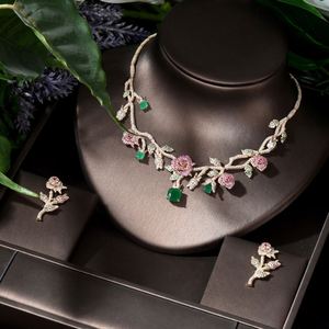 Hibide สร้อยคอเจ้าสาวดอกไม้สีทองกุหลาบชุดเครื่องประดับหรูหรา CZ สำหรับผู้หญิงอุปกรณ์จัดงานแต่งงาน Bijoux Femme N-1227 - Product Image 1