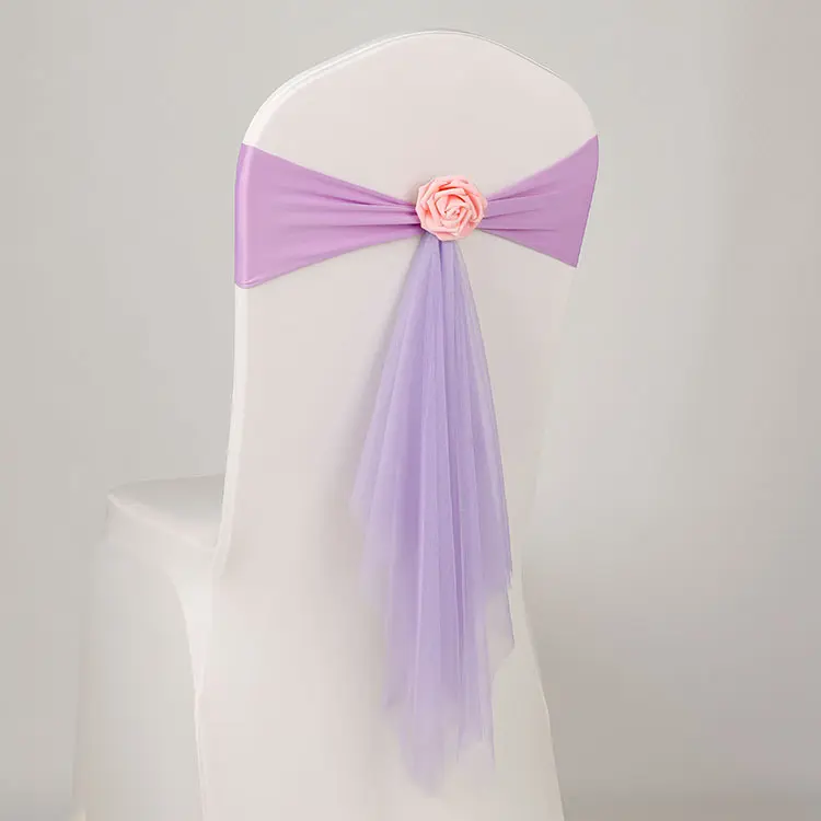 Wholesale Hotel Wedding Romantic Chair Decorative Organza Spandex Bow Free Rose Chair Sash