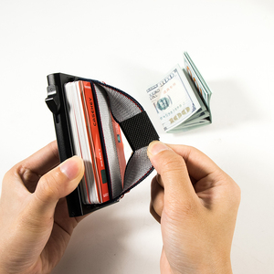 Casekey Custom Logo Ultra-thin Rfid Blocking Aluminum Pop up Credit Card Holder Slim Mini <b>Metal</b> <b>Wallet</b> with Elastic Band - Product Image 5