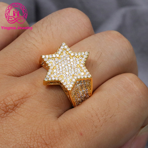 Anel personalizado de luxo 14k, joias feitas sob encomenda, luxo, ouro amarelo <span class=keywords><strong>real</strong></span>, moissanite, hip hop, estrela, anel para homens, casamento, noivado - Product Image 6