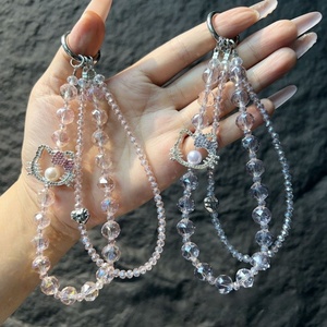 Nouvelle chaîne de téléphone pour filles, tendance, avec perles de cristal, diamants, chat KT, perles, mignonne, avec breloques, bracelet, porte-clés, accessoire - Product Image 1