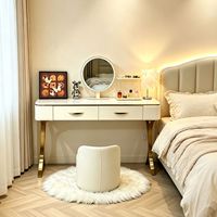 Coiffeuse de luxe moderne avec armoire de rangement intégrée et éclairage de chambre pour petits appartements ou vanités de maquillage