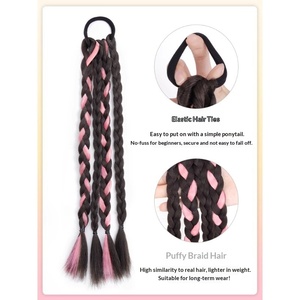 Parrucche a coda di cavallo lunga da <span class=keywords><strong>donna</strong></span> con trecce, doppia trama a macchina, in fibra resistente alle alte temperature, effetto dolce e cool, con riflessi colorati - Product Image 4