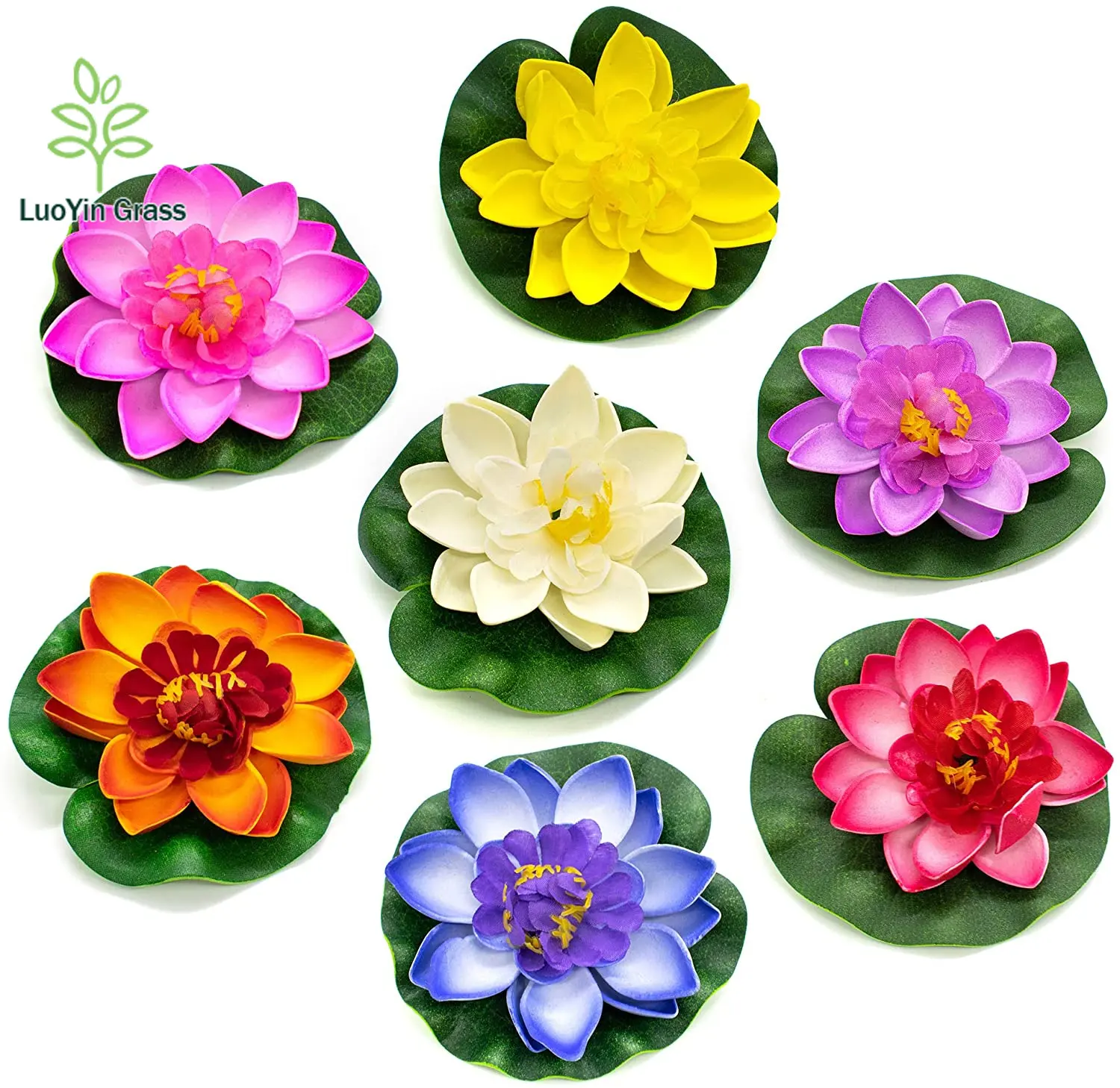 Artificial Floating Foam Lotus Flowers with Water Lily Pad for Pond Garden Aquarium Decoration