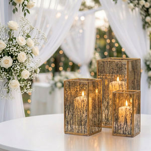 Wholesale Brass Framed Mercury Glass <b>Hurricane</b> Candle Holders in Different sizes for Weddings Decorations - Product Image 1