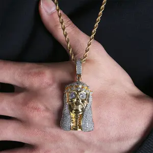 قلادة نسائية بتصميم جمجمة من الزركونيا المثلج من المتجر عبر الإنترنت, مجوهرات هيب هوب على شكل جمجمة ، دروب شيبنج