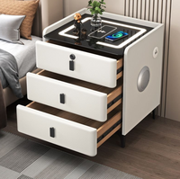Table de chevet multifonctionnelle intelligente en bois massif, style minimaliste moderne, avec charge sans fil et éclairage LED intégré, idéale pour hôtel