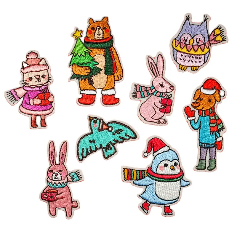 Neues Design IRon auf Weihnachts thema Niedliche gestickte Cartoon Tier Patch für Kinder Kleidung Hut Tasche Dekoration