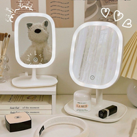 Miroir de maquillage intelligent LED en plastique avec éclairage et rangement, pour coiffeuse de chambre, miroir de maison, miroir de bureau pour dortoir étudiant