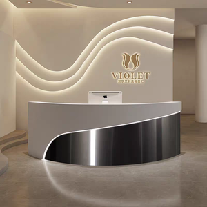 Bureau d'accueil incurvé moderne avec mur de logo rétroéclairé - Réception de luxe pour salon de beauté, <span class=keywords><strong>spa</strong></span>, hall d'hôtel ou bureau - Product Image 4