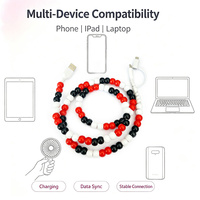 Câble de charge USB perlé de style coloré avec perles rondes, ornement délicat, câble de synchronisation de données pour téléphone portable
