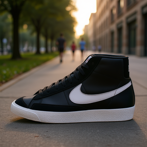 Nike <b>Blazer</b> Mid '77 Vntg <b>Men's</b> Fitness Walking Shoes Black/White Genuine <b>Leather</b> Rubber Outsole EVA Midsole Autumn Vietnam Made - Product Image 2