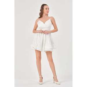 Robe de cocktail Saks en taffetas rouge, col en V, coupe trapèze, à nouer à la taille, écologique - Product Image 6