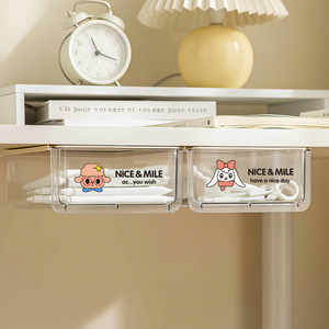 Hidden Drawer Storage <b>Box</b> Rectangle Hook Type Office Organizer for Desk Student Use - Product Image 3