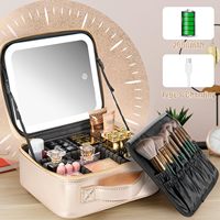 Trousse de Maquillage de Voyage en Cuir PU Imperméable Grande Taille avec Logo Personnalisé, Miroir LED Intégré pour Femmes