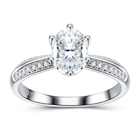 Bague en argent sterling S925 avec moissanite taille ovale, six griffes latérales, 6x8mm, bijoux pour femme