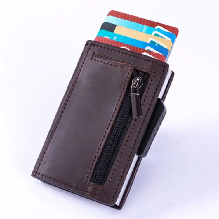 Geschäftsmänner Genuines Leder magnetverschluss dreifach faltbar intelligente Brieftasche RFID Pop-Up-Kartenhalter kleine Geldbörse Geldbeutel