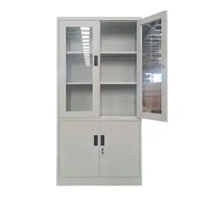 Disesuaikan 4 pintu desain Modern murah penyimpanan kantor baja logam lemari File kabinet dengan pintu kaca