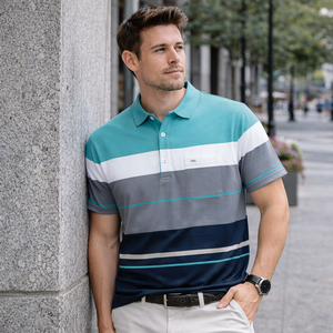 Polo à manches courtes classique décontracté pour homme avec logo personnalisé, rayures multicolores, pour entreprise - Product Image 2