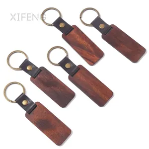 XIFENG vente en gros de bois Laser flans porte-clés étiquette porte-clés gravure personnalisé en cuir porte-clés en bois pour cadeau d'affaires