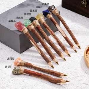 Custom Logo Wholesale Natural <b>Crystal</b> Amethyst <b>Cluster</b> Wood Magic Ballpoint Pens Crafts Home Decor Gift Made China Custom Brand - Product Image 3