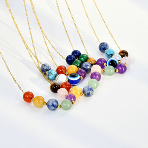 Catena in acciaio inossidabile di qualità <span class=keywords><strong>accessori</strong></span> con perline in pietra naturale grazioso cristallo colorato malefico occhio collana regali per le donne - Product Image 3