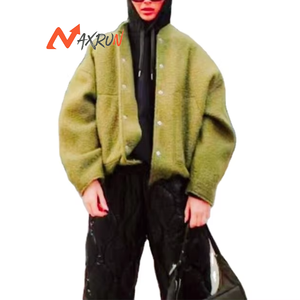 Outwear invernale Casual tinta unita cappotto ampio <span class=keywords><strong>Bomber</strong></span> manica lunga giacche da <span class=keywords><strong>donna</strong></span> oversize morbido cappotto antirughe - Product Image 6