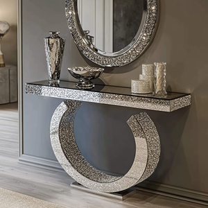 Commercio all'ingrosso Console nordica da tavolo <span class=keywords><strong>con</strong></span> <span class=keywords><strong>specchio</strong></span> da soggiorno mobili moderni cristallo frantumato diamante di lusso <span class=keywords><strong>consolle</strong></span> Set da tavolo - Product Image 6