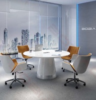Meuble de bureau moderne en cuir, avec haut en marbre, blanc, en forme de u, table et chaises de styliste ovales, offre spéciale