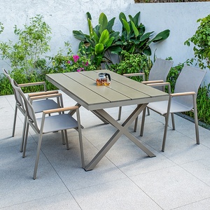 2024 vente chaude Patio rectangle ensemble <span class=keywords><strong>de</strong></span> Table <span class=keywords><strong>jardin</strong></span> extérieur <span class=keywords><strong>imitation</strong></span> <span class=keywords><strong>bois</strong></span> Table à manger chaises ensemble cour salle à manger ensemble <span class=keywords><strong>de</strong></span> meubles - Product Image 2