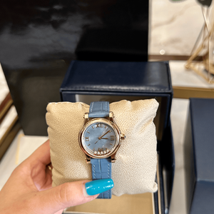 Classic Round Quartz Watches with <b>Floating</b> Accents Roman Numeral Markers and Crocodile-Embossed Leather Band for Daily Chopards - Product Image 1