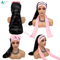 Bonnet long en satin avec logo personnalisé, large bande élastique et attaches extensibles pour tresses, grand bonnet de nuit pour dormir