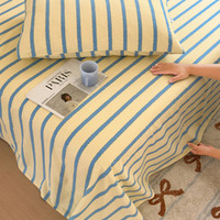 Set Sprei Kasur Ukuran Full, 100% Katun Bersertifikasi OEKO-TEX, Tenun Percale 100TC, Bergaris, Rasa Sejuk, Kantong Dalam, Gaya Eropa