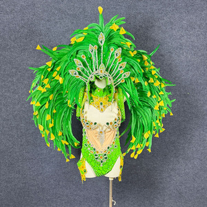<span class=keywords><strong>Disfraz</strong></span> <span class=keywords><strong>de</strong></span> <span class=keywords><strong>Carnaval</strong></span> Brasileño, Alas y Tocado <span class=keywords><strong>de</strong></span> Plumas con Pedrería Verde y Amarilla, Ideal para Desfiles <span class=keywords><strong>de</strong></span> <span class=keywords><strong>Carnaval</strong></span> en Brasil - Product Image 5