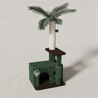 Arbre à chat tropical moderne en forme de palmier - Tour à chat multi-niveaux tout-en-un avec poteau à gratter en sisal de qualité supérieure et brosse auto-nettoyante intégrée