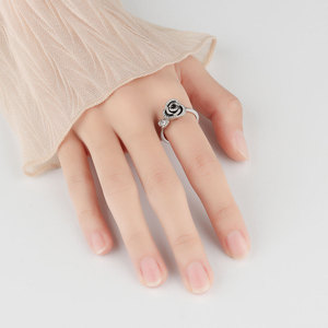 Minimalist Copper Gold Plated Black Rose Flower Rotating <b>Spinner</b> Relief Fidget Anxiety <b>Ring</b> Micro Insert Zircon For Women - Product Image 3