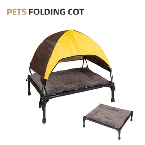 Portable Elevated <strong>Dog</strong> House with Striped Canopy | <strong>Outdoor</strong> Raised Cot <strong>Dog</strong> <strong>Bed</strong> with Iron Frame &amp; Oxford Fabric Weather Shelter - Product Image 2