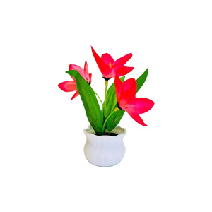 Plante artificielle en pot de narcisse, hauteur 16 cm, fleur en soie, bonsaï pour la décoration de balcon et de cour, blanc, rose, violet, rouge clair - Product Image 5