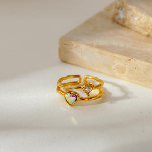 Anillo de Acero Inoxidable de Dos Capas con Diamantes de Colores, Anillo Abierto de Acero Inoxidable con Circonita, Joyería para Mujer - Product Image 4