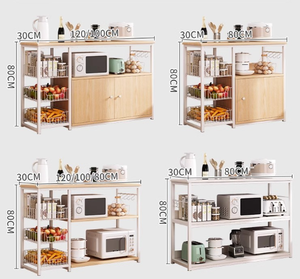 Robusto Armadio Multistrato in Metallo per Cucina con <span class=keywords><strong>Ripiani</strong></span> in Legno e Ante per Organizzazione di Microonde, Alimenti e Dispensa - Product Image 5