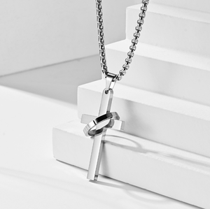 Colar com Pingente de Cruz Minimalista Retrô Polido em Aço Inoxidável, Joia de Corrente para Suéter Estilo Hip Hop Streetwear, Presente para Homens - Product Image 6