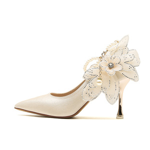 Zapatos de Tacón Alto para Mujer, con Cadena de Perlas, Flores, Satén, Tacón de Aguja, Punta Puntiaguda, Correa en el Tobillo, Zapatos de Novia - Product Image 5