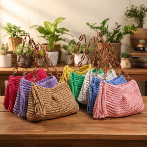 Nuova Borsa da <span class=keywords><strong>Spiaggia</strong></span> alla Moda per Signore, Borsa a Tracolla Intrecciata a Mano in Corda di Cotone con Chiusura a Cerniera, Bellissima Borsa a Tracolla da <span class=keywords><strong>Spiaggia</strong></span> - Product Image 1